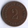 Монета 2 пфеннига. 1910 год (A), Германская империя.