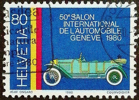 Почтовая марка. "Международный автосалон". 1980 год, Швейцария.