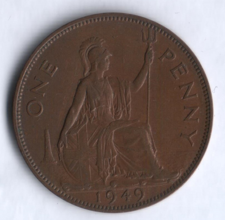 Монета 1 пенни. 1949 год, Великобритания.