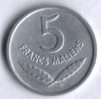 Монета 5 франков. 1961 год, Мали.