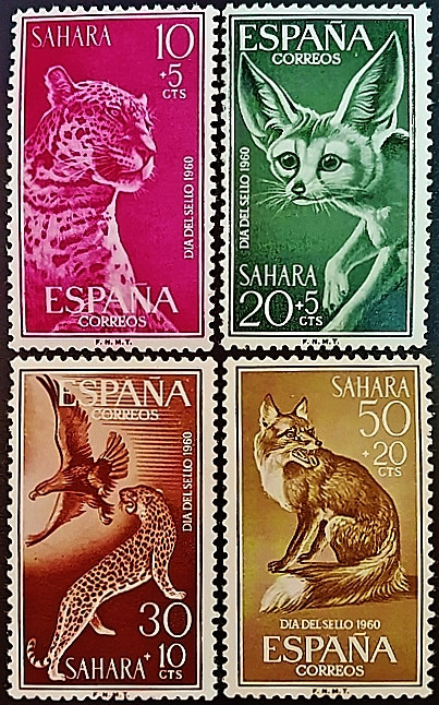 Набор марок (4 шт.). "День почтовой марки". 1960 год, Испанская Сахара. Набор марок (4 шт.). "День почтовой марки". 1960 год, Испанская Сахара.