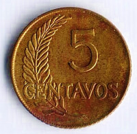 Монета 5 сентаво. 1962 год, Перу. "9" в дате изогнутая.