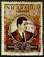Почтовая марка. "Президент Луис А. Сомоса". 1957 год, Никарагуа.