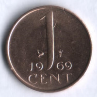 Монета 1 цент. 1969 год, Нидерланды. (Петух).