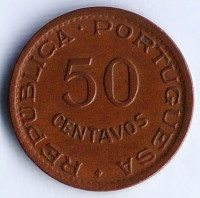 Монета 50 сентаво. 1957 год, Ангола (колония Португалии).