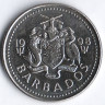 Монета 25 центов. 1998 год, Барбадос.