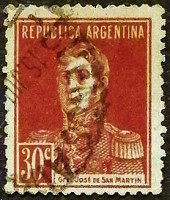 Марка почтовая (30 c.). "Генерал Сан-Мартин". 1924 год, Аргентина.