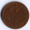Монета 1 пфенниг. 1911 год (A), Германская империя.