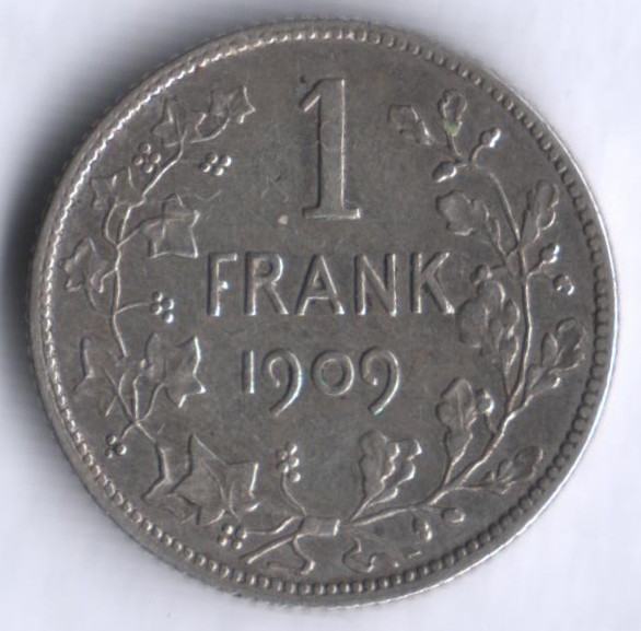 Монета 1 франк. 1909 год, Бельгия (Der Belgen).
