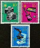 Набор почтовых марок (3 шт.). "Лейпцигская осенняя ярмарка". 1965 год, ГДР.