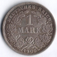 Монета 1 марка. 1905 год (E), Германская империя.