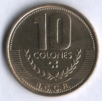 Монета 10 колонов. 1999 год, Коста-Рика.