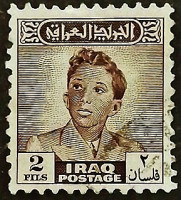 Почтовая марка (2 f.). "Король Фейсал II". 1948 год, Ирак.