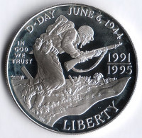 Монета 1 доллар. 1993(W) год, СШA. 50 лет Победы. Высадка в Нормандии.