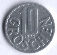 Монета 10 грошей. 1972 год, Австрия.