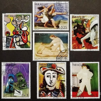 Набор почтовых марок (7 шт.). "Картины Пабло Пикассо". 1981 год, Парагвай.