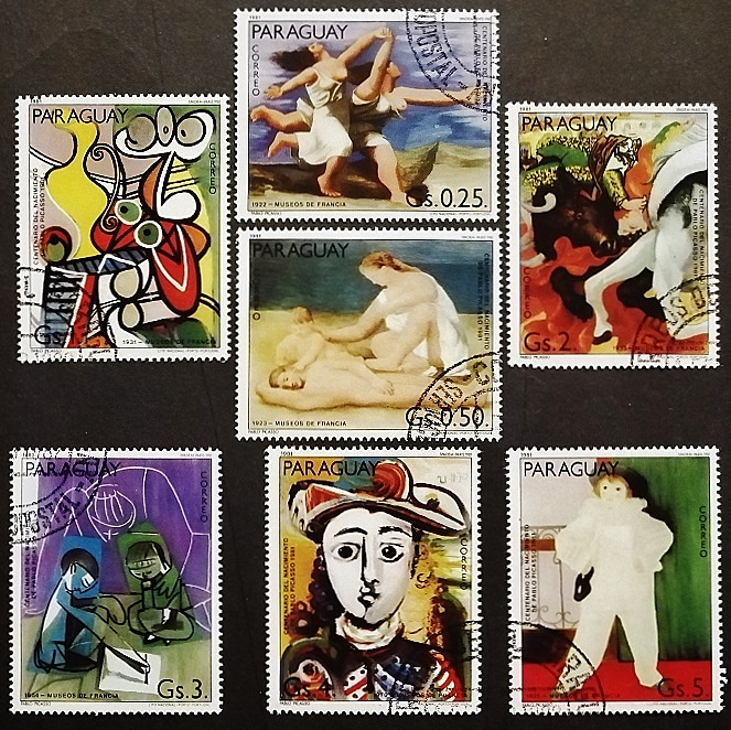 Набор почтовых марок (7 шт.). "Картины Пабло Пикассо". 1981 год, Парагвай.
