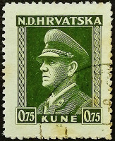 Почтовая марка (0,75 k.). "Анте Павелич". 1944 год, Хорватия.