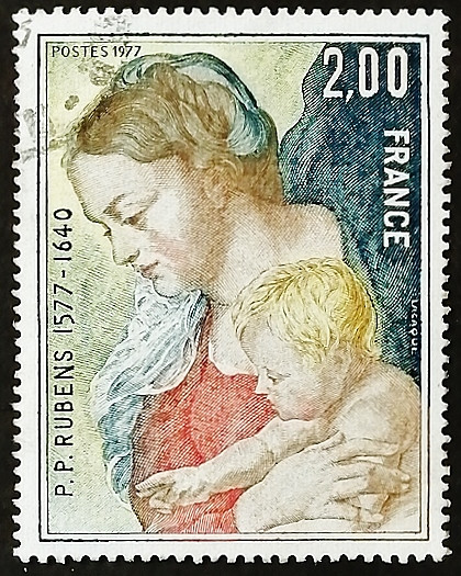 Марка почтовая. "Мадонна с младенцем", П.П. Рубенс (1577-1640). 1977 год, Франция.