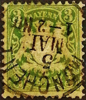 Почтовая марка (3 pf.). "Герб Баварии". 1876 год, Бавария.
