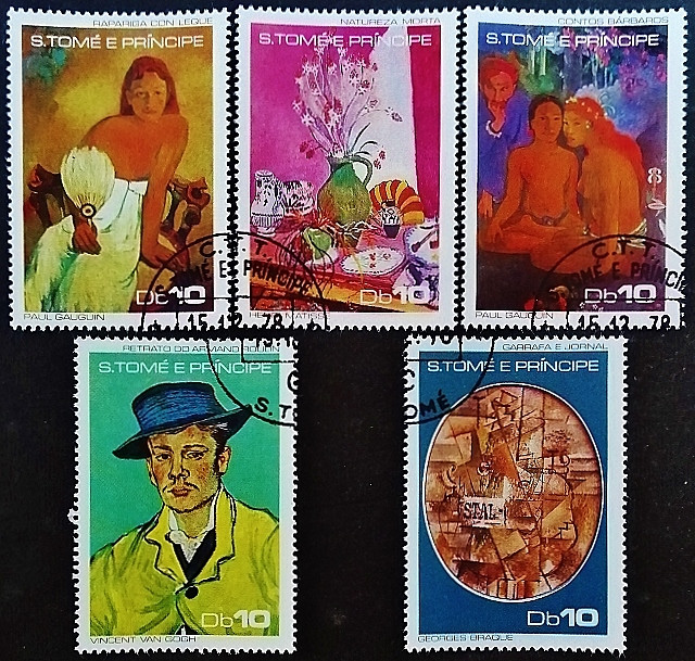 Набор почтовых марок (5 шт.). "Картины импрессионистов". 1978 год, Сан-Томе и Принсипи.