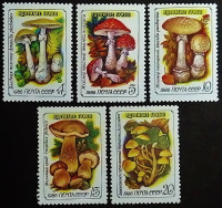 Набор почтовых марок (5 шт.). "Ядовитые грибы". 1986 год, СССР.