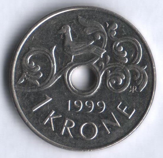 Монета 1 крона. 1999 год, Норвегия.