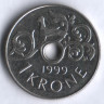 Монета 1 крона. 1999 год, Норвегия.