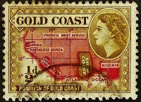 Почтовая марка (½ p.). "Королева Елизавета II". 1953 год, Золотой Берег.