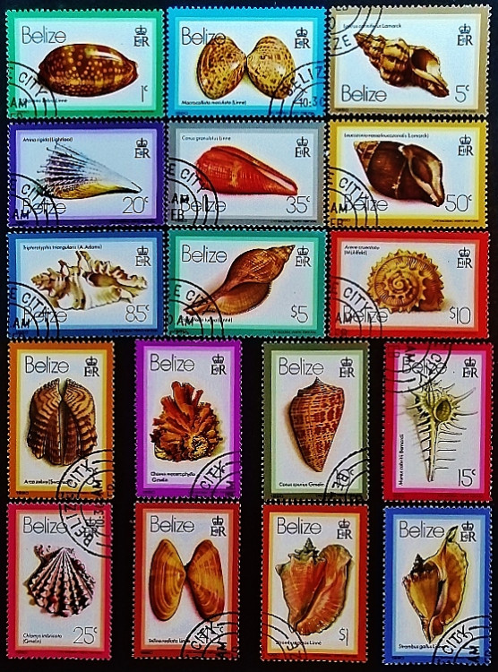 Набор почтовых марок (17 шт.). "Морские раковины". 1980 год, Белиз.