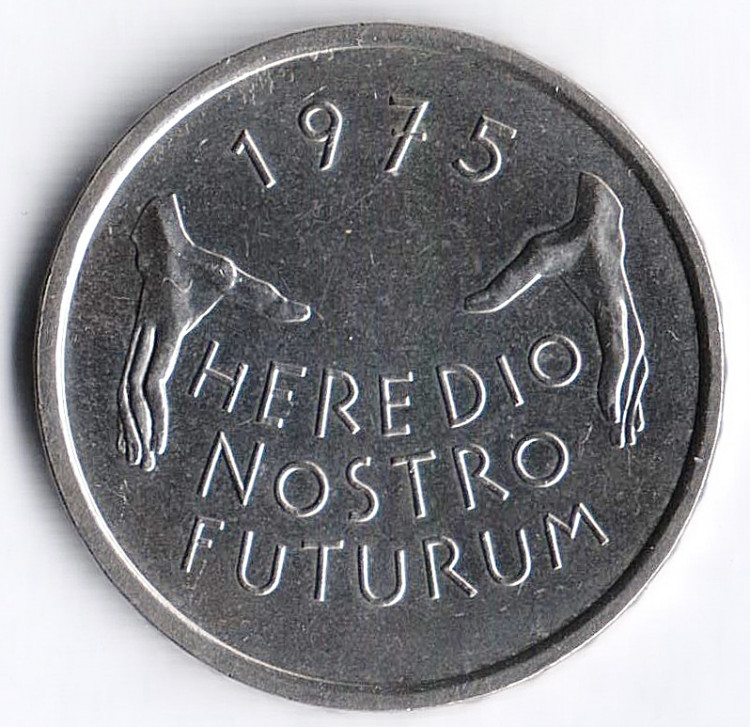 Монета 5 франков. 1975 год, Швейцария. Защита памятников.