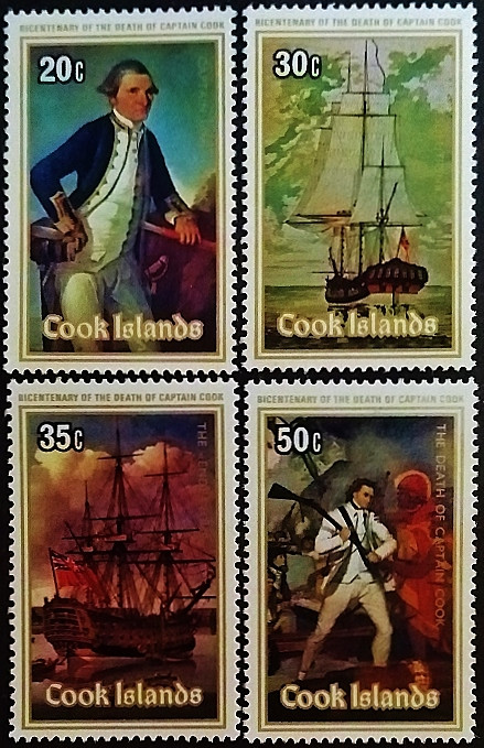 Набор марок (4 шт.). "200-летие гибели капитана Джеймса Кука". 1979 год, Острова Кука.