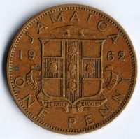 Монета 1 пенни. 1962 год, Ямайка.