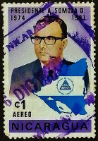 Почтовая марка. "Президент Анастасио Сомоса Дебайле". 1975 год, Никарагуа.