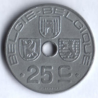 Монета 25 сантимов. 1943 год, Бельгия (Belgie-Belgique).
