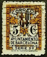 Почтовая марка (5 c.). "Герб Барселоны". 1934 год, Муниципалитет Барселоны.