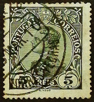 Почтовая марка (5 r.). "Король Мануэль II". 1910 год, Португалия.