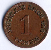 Монета 1 пфенниг. 1912 год (D), Германская империя.