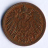 Монета 1 пфенниг. 1912 год (D), Германская империя.