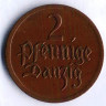 Монета 2 пфеннига. 1923 год, Данциг.