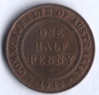 Монета 1/2 пенни. 1932 год, Австралия.