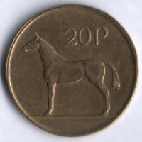 Монета 20 пенсов. 1986 год, Ирландия.
