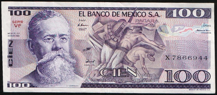 Бона 100 песо. 1982 год, Мексика.
