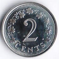 Монета 2 цента. 1976 год, Мальта. Proof.