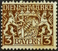 Марка почтовая (3 pf.). "Баварский герб". 1916 год, Бавария.