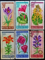 Набор почтовых марок (6 шт.). "Цветы". 1966 год, Венгрия.