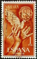 Почтовая марка (1 ps.). "Помощь Барселоне". 1963 год, Испанская Сахара.