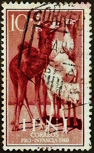 Почтовая марка (10+5 c.). "Верблюды". 1960 год, Ифни.