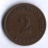 Монета 2 пфеннига. 1912 год (J), Германская империя.