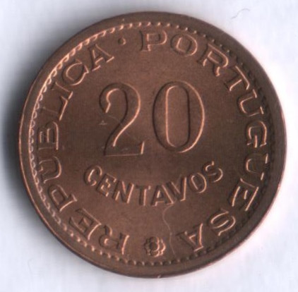 Монета 20 сентаво. 1971 год, Сан-Томе и Принсипи.